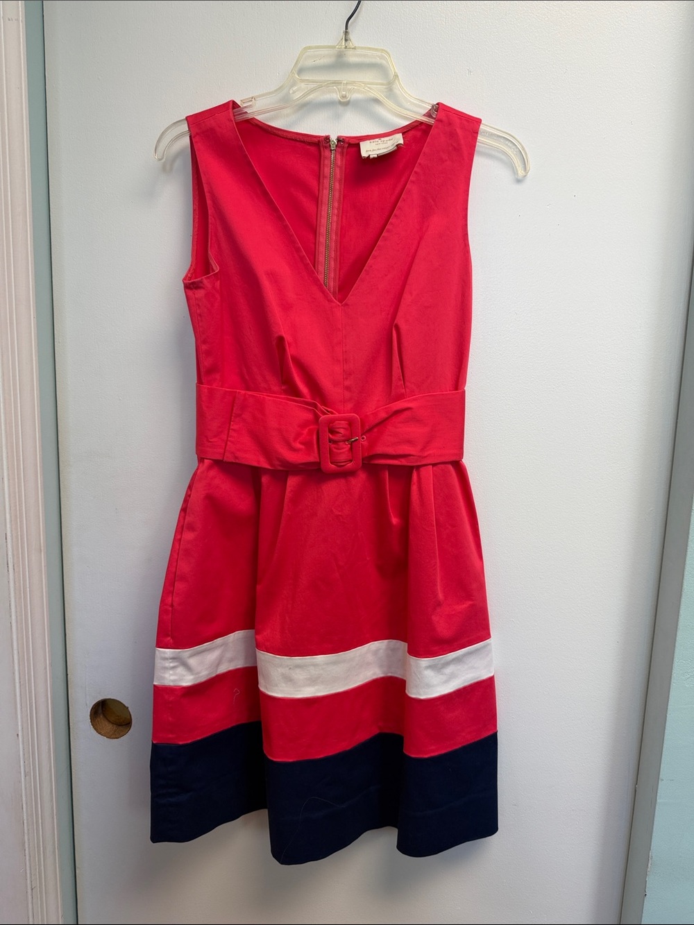 kate spade Bright Pink Colorblock Belted V-Neck Dress